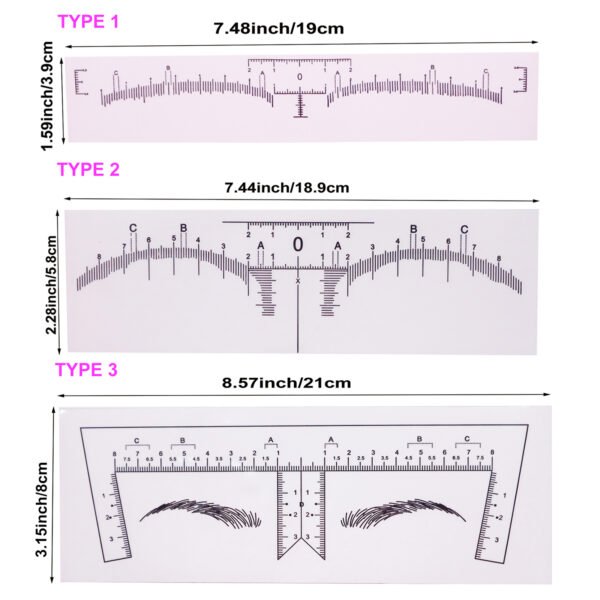 100/Bag Disposable Permanent Makeup Tattoo Stencil Mapping Transparent Eyebrow Measurement Eyebrow Ruler Sticker