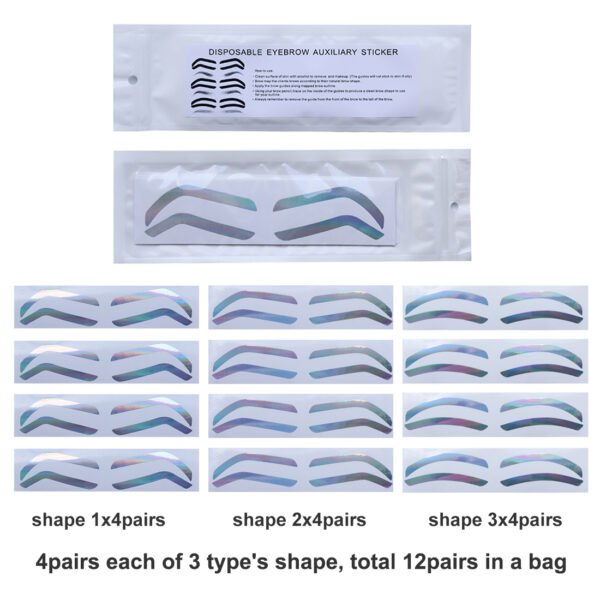 10Bags Hologram Airbrush Eyebrow Stickers Stencils Shape Tape Disposable Tattoo Auxiliary Stickers Airbrush Brow Border Shaping Mapping Guide Tape Air Brush Templates for Tinting Makeup