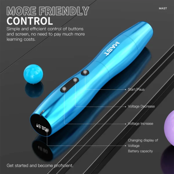 Mast P20 Wireless Tattoo Pen Machine Rotary Tattoo Gun Lightweight Digital Display Slim Frame for Women Aritst (1PCS battery)